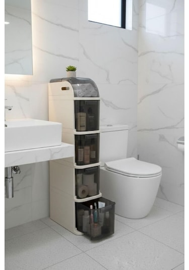 Piev Slim 5 Katlı Çekmeceli Tekerlekli Mutfak Ve Banyo Dolabı Beyaz