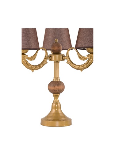 Üçlü Şamdan Masa Lambası Abajur Eskitme Kahverengi Şapkalı Eskitme