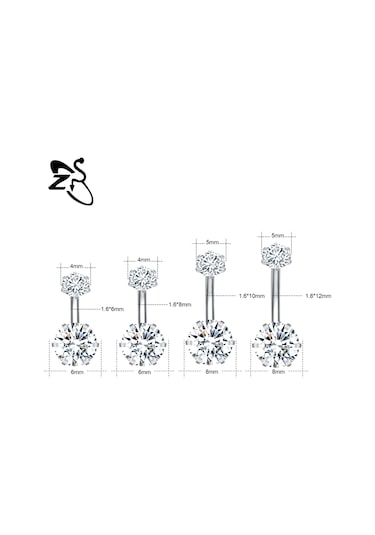 Zs 14g Paslanmaz Çelik Göbek Piercingi 6/8/10/12 Mm Cz Kristal Takı Whıteblue Blue