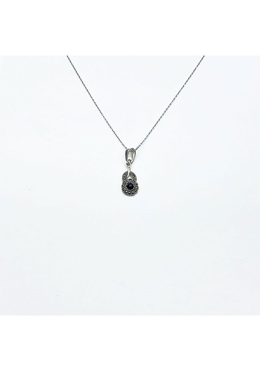 Gül Model Oltu Taşı İşçilikli 925 Ayar Gümüş Kolye Gümüş