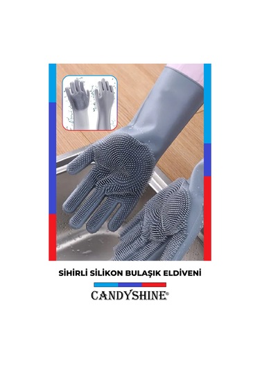 Candyshine Tırtıklı Sihirli Silikon Bulaşık Eldiveni Gri