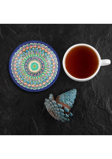 Valerine Life Özbek Papatya Desenli Yıkanabilir Kaydırmaz Ofis Çay Ve Fincan Bardak Altlığı 10x10cm 6 Adet Siyah