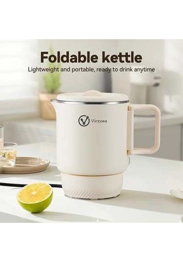 Elmpaly Katlanır Seyahat Su Isıtıcısı, 600w Mini Elektrikli Çaydanlık, 110-120v, Bej-1pc