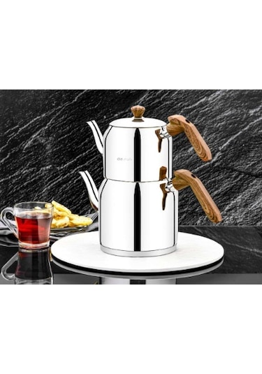 Azra Aile Boy Çaydanlık Ahşap Kulp Krom