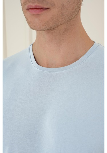 Comfort Fit Bisiklet Yaka Modal Kısa Kol Casual Mavi Tişört Ts 895 Mavi