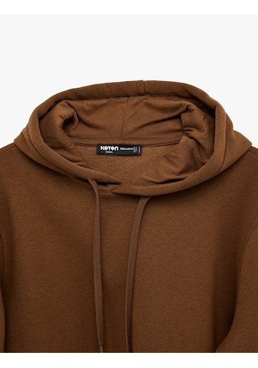 Koton Şardonlu Uzun Kollu Basic Kapşonlu Sweatshirt Kahverengi 6wam70015mk Kahve