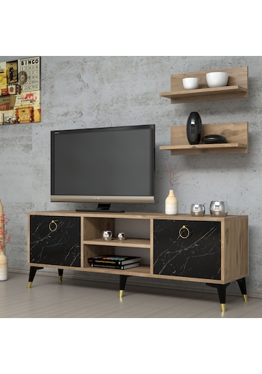 Ferniso Mobilya 138 cm Tv Ünitesi (Raflı) Çam-Mermer Desen
