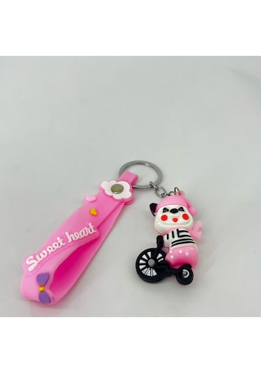 Pembe Bisikletli Silikon Bileklikli Anahtarlık/çanta Süsü