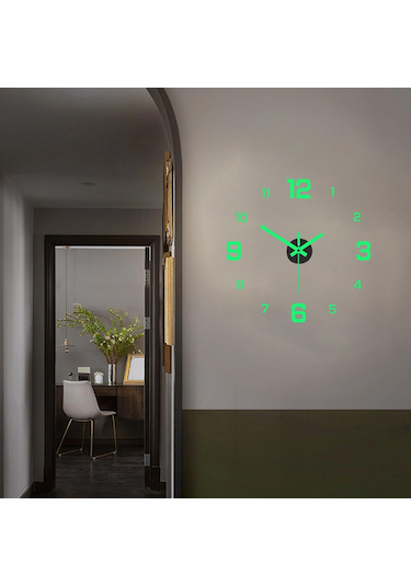 Suntek Oturma Odası İçin Büyük Sessiz Modern Fosforlu Çerçevesiz Duvar Saati Çıkartmaları