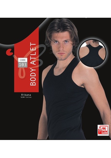 Erkek Siyah Ribana Atlet % 100 Pamuklu Body Atlet 3 Lü Paket 103-3s Siyah - Siyah