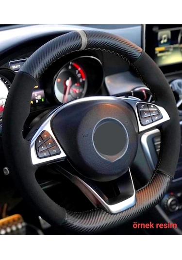 Opel Vectra D Kasa Uyumlu Alkantara-Karbon Dikmeli Direksiyon Kılıfı Gri Yüzüklü