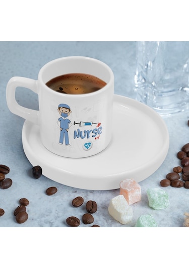Bk Gift Kişiye Özel Sunum Tabaklı Hemşire Tasarımlı Kahve Fincanı-2, Sevgiliye Hediye, Arkadaşa Hediye, Hemşire Hediye Kobitmeyen137794 Bk Gift