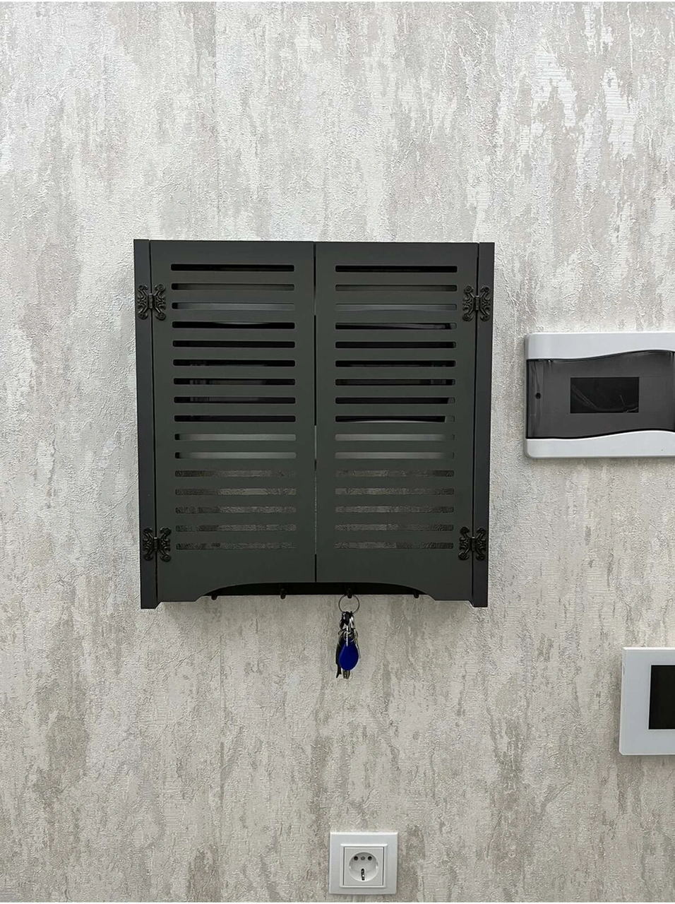 Elektrik Pano Düzenleyici Duvar Düzenleyici Ahşap Dekoratif Antrasit Kutu Anahtarlık Düz Çizgi 41 X 41