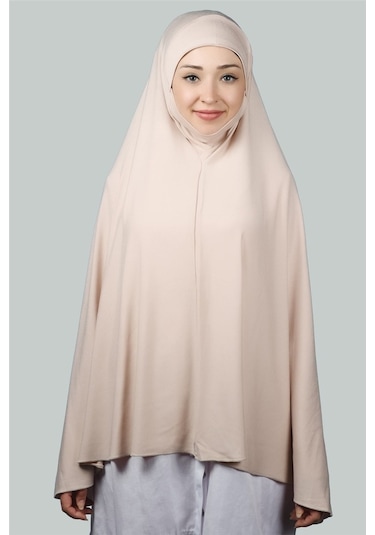 Altobeh Hazır Türban Peçeli Pratik Eşarp Tesettür Nikaplı Hijab - Namaz Örtüsü Sufle (5XL) - Bej