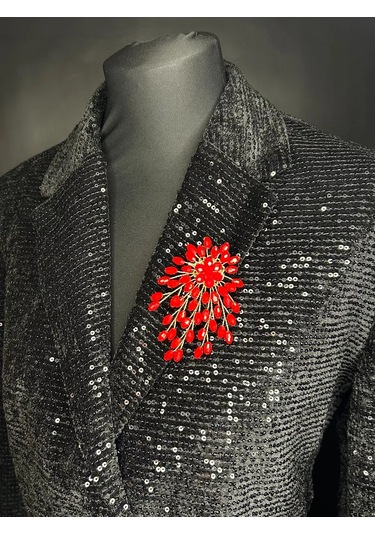 Scarlet Msk Broş Kırmızı Boncuklu Çiçek 214239221 Kırmızı