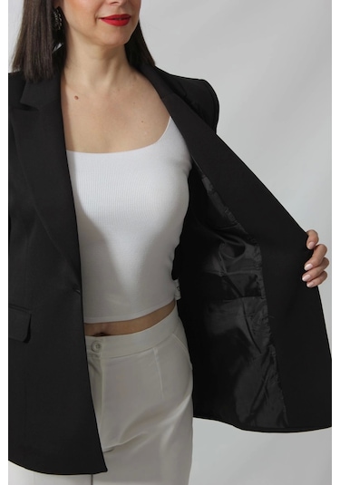 Moda Berray 1905 Siyah Kadın Büyük Beden Blazer Ceket Siyah