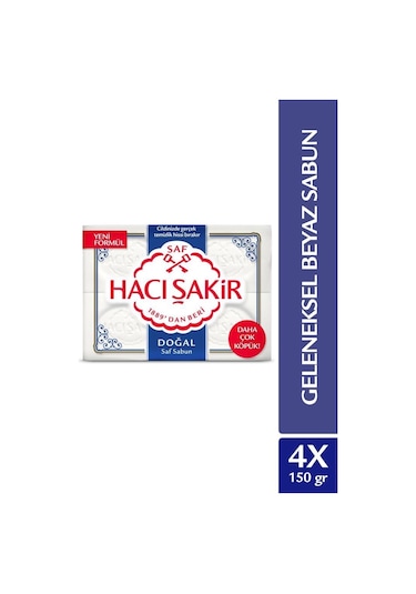 Hacı Şakir Doğal Saf Geleneksel Beyaz Sabun 4 x 150 G
