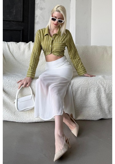 Madmext Madmext Beyaz Şifon Kadın Etek Mg2340 Beyaz