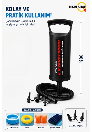 Mainshop Intex Double Quick I Pratik El Pompası Şişme Yatak Havuz Bot Pompası 36 Cm M-68614