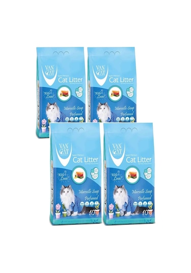 Vancat Marsilya Sabunlu İnce Taneli Bentonit Kedi Kumu 4 x 10 KG
