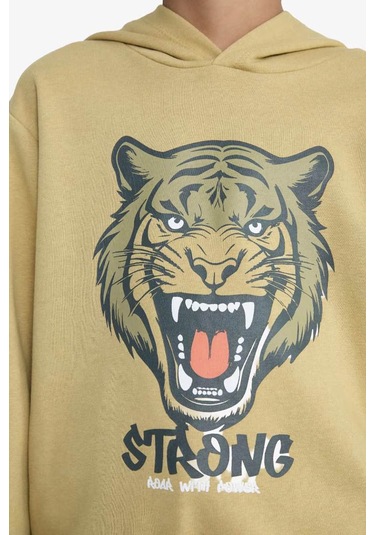 Defacto Kapüşonlu Baskılı Haki Erkek Çocuk Sweatshirt F2859a8/kh258 Haki