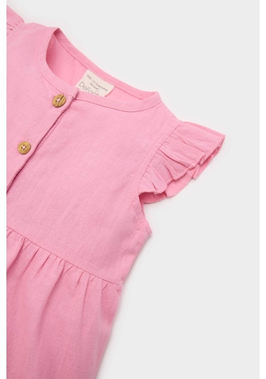 DeFacto Kız Bebek Basic Düz Kısa Kollu Flamlı Poplin Yazlık Elbise Z7402A225SMPN167