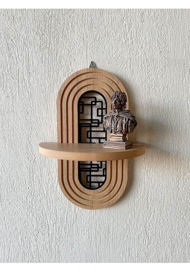 Ahşap Mdf Ortası Desenli Duvar Rafı - Labirent Desen