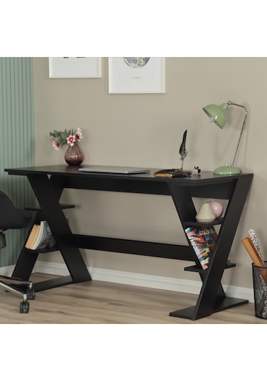 Pasific Home Lungo Raflı Çalışma Masası, Ofis Masası, 60X140 Cm, Siyah