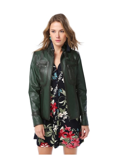 Dericlub Yb2043 Gerçek Deri Kadın Mont Yeşil Yeşil