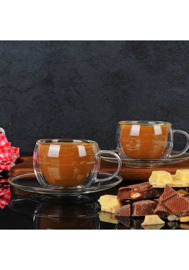 Çift Cidarlı 2 Li Kahve Fincanı Şeffaf