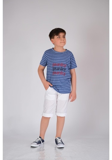 Pamuklu Çizgili Tişört Mavi Punky Animals 2022-B-0005 Mavi