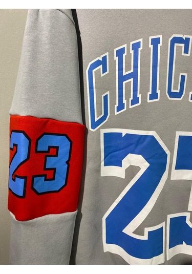 Erkek Gri Unısex Oversize Chicago 23 Baskılı Polarlı Sweat Gri