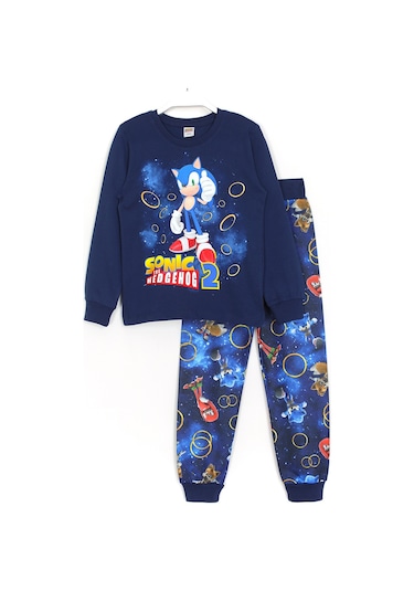 Kirpi Sonic Knuckles Tails 3D Baskılı Erkek Çocuk Pijama Takımı Lacivert
