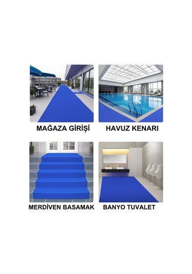 Beylin Kıvırcık Pvc Paspas Dış Zemin Halı Yolluk Mavi 100x500 Lacivert