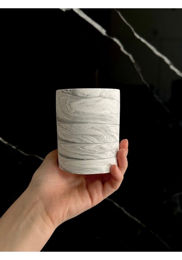 Beton Kalemlik Ofis Masaüstü Dekoratif Kalem Kutusu El Yapımı Silindir Minik Beton Obje Diş Fırçalık Beyaz-siyah