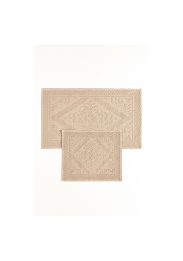 Soley Violeta 2'li Banyo Paspas Seti Kaymaz Taban %100 Pamuk 60x100 - 50x60 Cm Bej