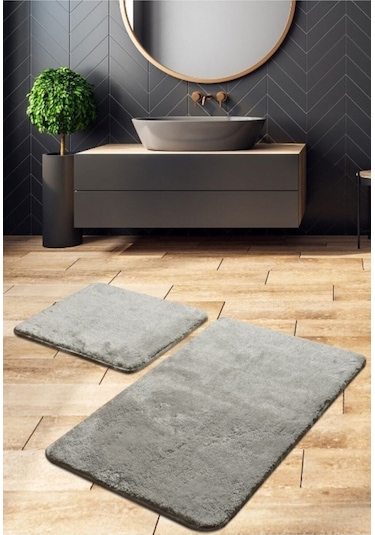 Saraz Halı Pofuduk Peluş Gri Banyo Paspas 2 Ligri Gri
