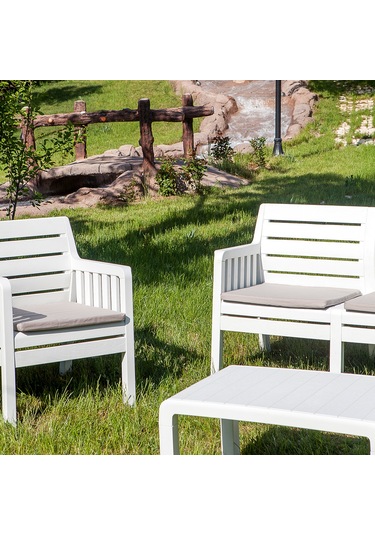 Lara Bahçe Balkon 3 'lü Koltuk-Beyaz