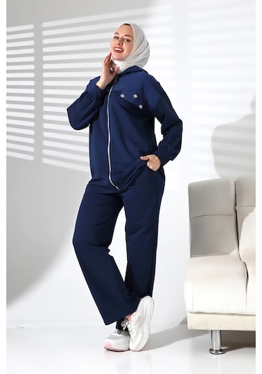 Kadın Mevsimlik Alt Ve Üst Rahat Lacivert Spor Tesettür Takım Lacivert