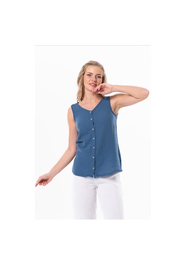 Kolsuz Melis Yazlık Müslin Bluz İndigo İndg-indigo