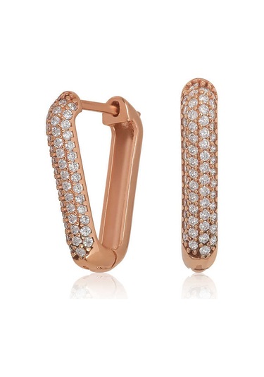 Gumush Gümüş Beyaz Taşlı Üçgen Küpe