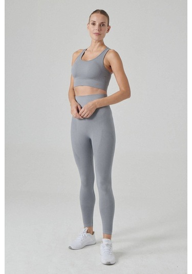 Jerf Gela Yüksek Bel, Esnek Ve Toparlayıcı Spor Tayt Gri