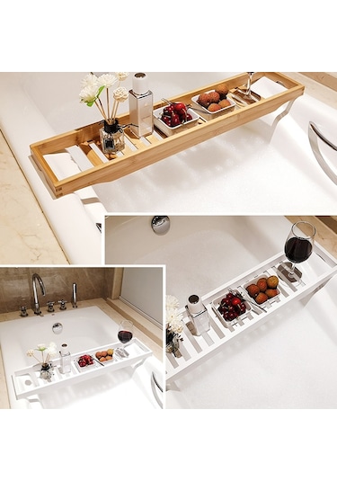 Sones Bambu Kaymaz Küvet Rafı Çok Amaçlı Raf, Renk: Beyaz Diğer