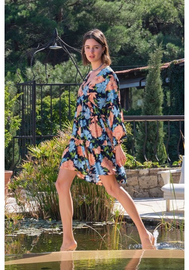 Monamise 22007 Uzun Kollu Elbise-lacivert Lacivert