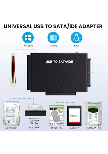 Elmpaly Usb 3.0 Sata Ide Adaptörü 2.5 3.5 Inch Ssd Dvd Cd Rom Çevirici Harici Disk