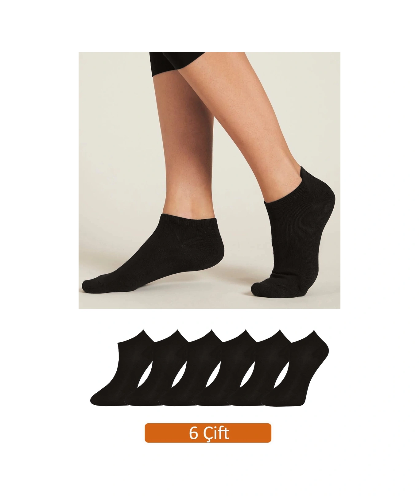 Kadın 6'lı Paket Siyah Bambu Patik Çorap Vk-patiksiyah-6lı
