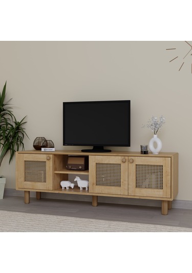 Bohem Serisi Natura Ceviz-meşe Pvc Hasır Desen Tv Ünitesi Safir Meşe