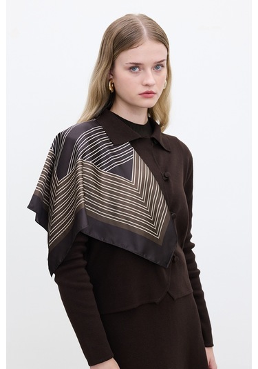 Desenli Saten Boyun Fuları Classıc- Kahve Classıc- Kahve Kahverengi