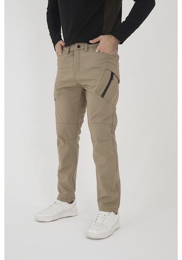 Camp Scoutland Camp594 Outdoor Softshell Su Ve Rüzgara Dayanıklı içi Polarlı Kışlık Erkek Bej Taktik Pantolon Bej