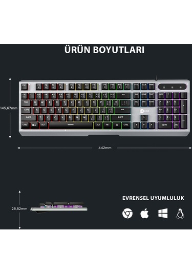 Lecoo KB121 Kablolu Rainbow Membran Oyuncu Klavyesi